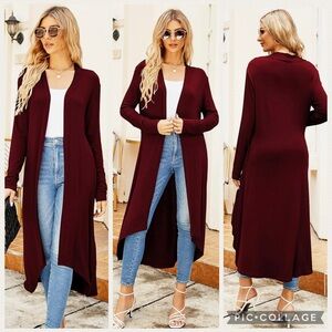 Women's Burgundy Long Cardigan Sweater